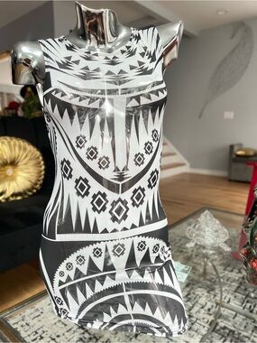 Aria Black & White Sheer Geometric Bodycon Mini Dress